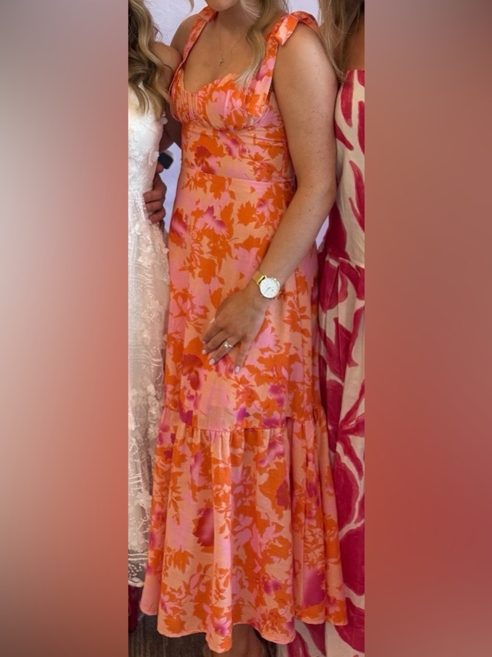 One and Only Collective Orange and Pink Maxi Summer Dress (Women’s Size M)